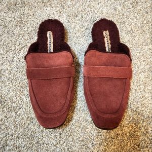 Lucky Brand Womens Caydim Mule Flat Shoe Maroon Suede Slip On Slide Warm US 9